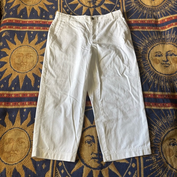 Liz Claiborne Cosette Crop Pants Women's 12 White Cotton Straight Leg Capri - Picture 1 of 5